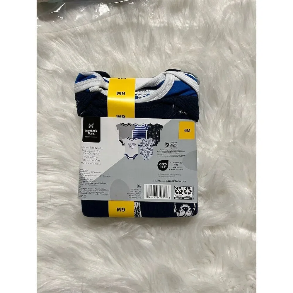 🆕Member's Mark 5-Pack Baby Bodysuits Onesies Size 6M